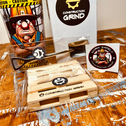 The complete gift set includes the 12 oz. travel tumbler, gift box, 4" square wooden pallet coaster, 6.1" long stainless-steel shovel shaped spoon, 2" round, color, vinyl hard hat sticker that’s weather resistant, chemical resistant, and scratch resistant.
