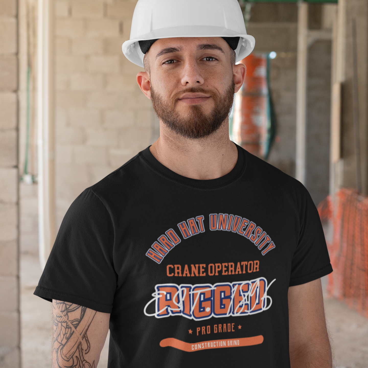 The Construction Grind “Hard Hat University” Crane Operator's Trade T-Shirt features 'Crane Operator – Rigged' in bold college sports style lettering, paying tribute to the skill & professionalism that builds our world. The “Established” date represents the year the trade was formally recognized in the U.S. The 'PRO-GRADE' stamp adds a touch of authenticity and pride. Design is featured on a black Gildan 5000 short-sleeved T-Shirt made with 100% U.S. cotton. Heavy Cotton 5.3 oz/y.